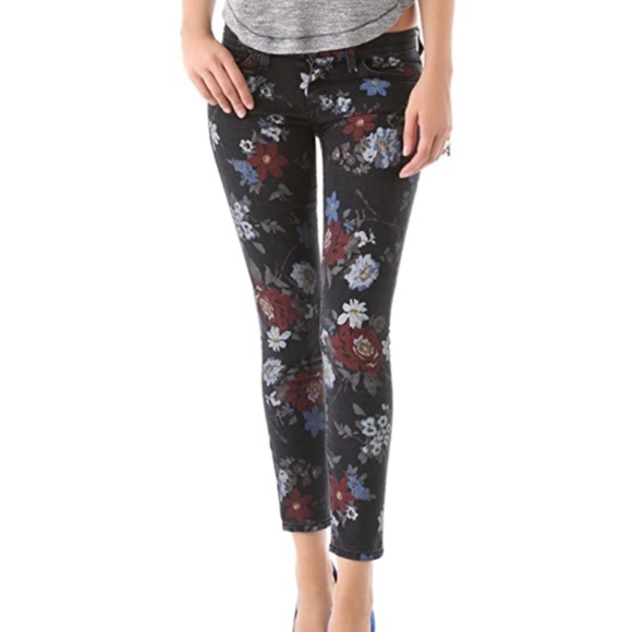 Current/Elliott 'The Stiletto' Black Wild Flower Skinny Jeans - Picture 10 of 13